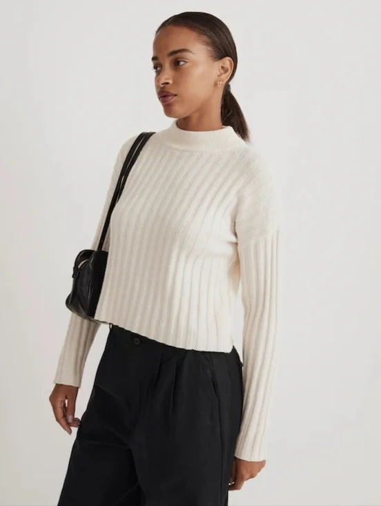 Madewell Ribbed Mockneck Crop Sweater In Antique Cream - Picture 1 of 10